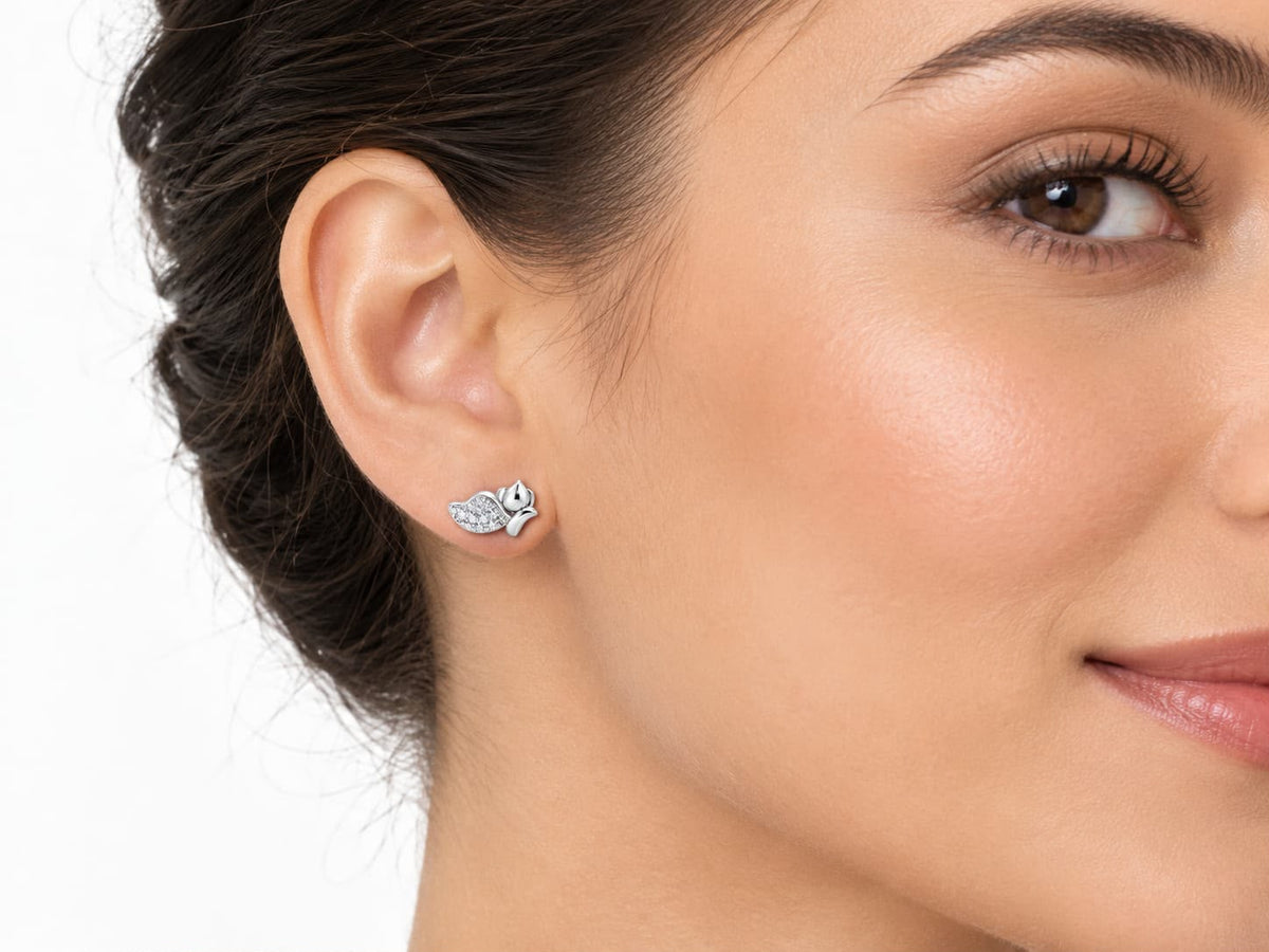 925 Sterling Silver Lotus Flower Stud Earrings with Sparkling Stones