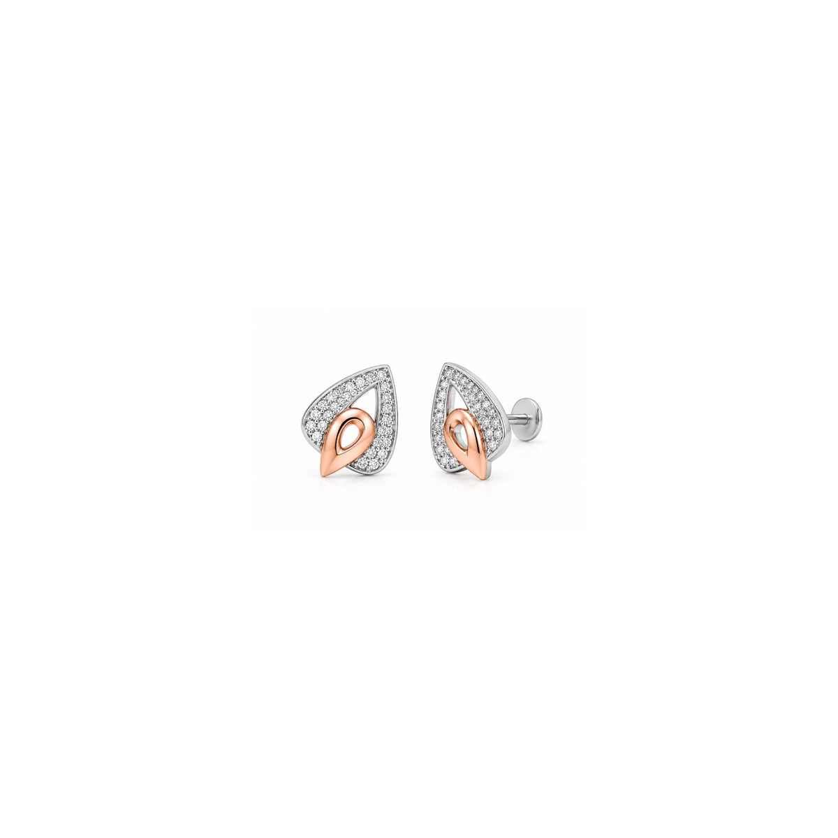 925 Sterling Silver Two-Tone Leaf Stud Earrings with Sparkling Stones