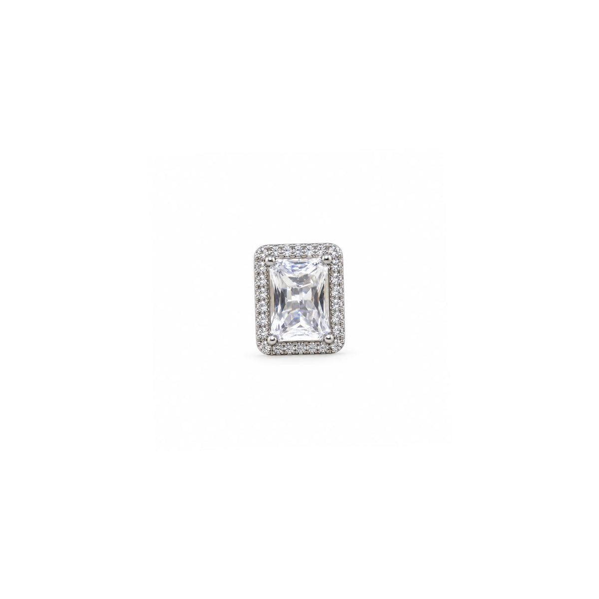 925 Sterling Silver Emerald-Cut Halo Stud Earrings