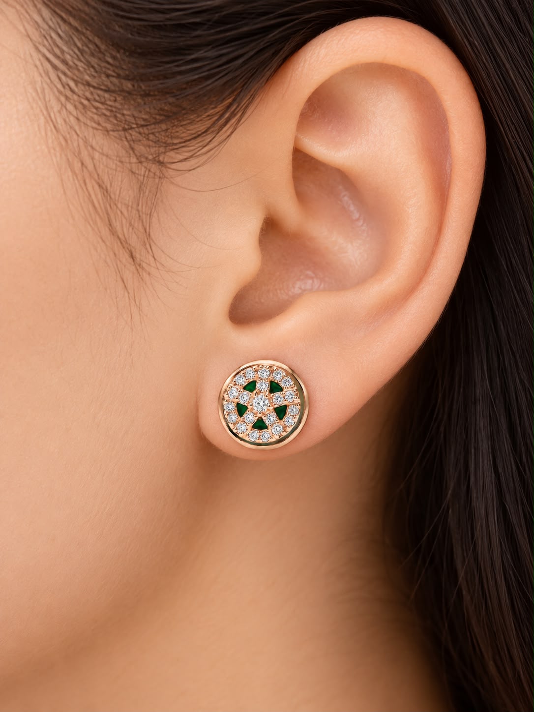 925 Sterling Silver Rose Gold-Plated Green Stone Stud Earrings