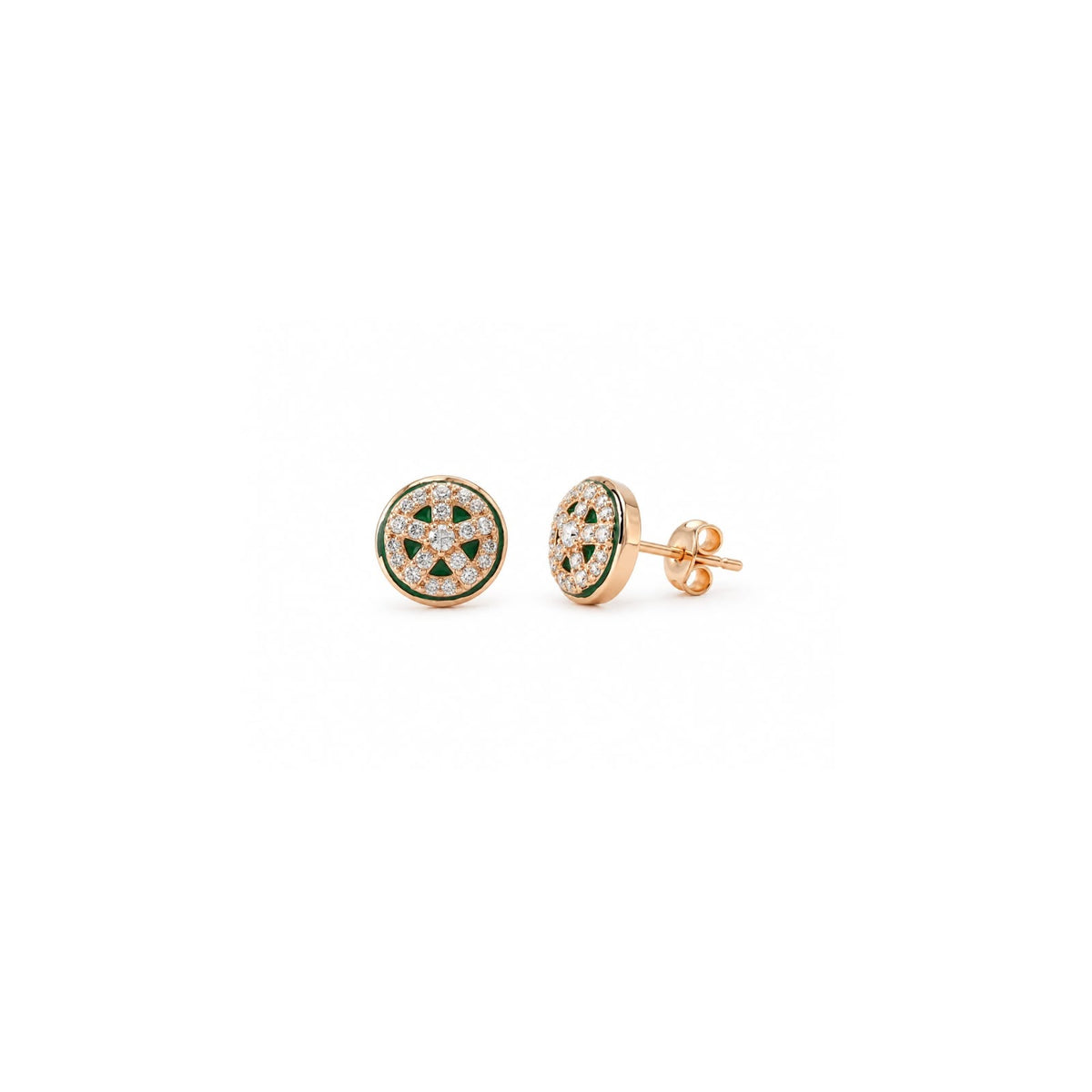 925 Sterling Silver Rose Gold-Plated Green Stone Stud Earrings