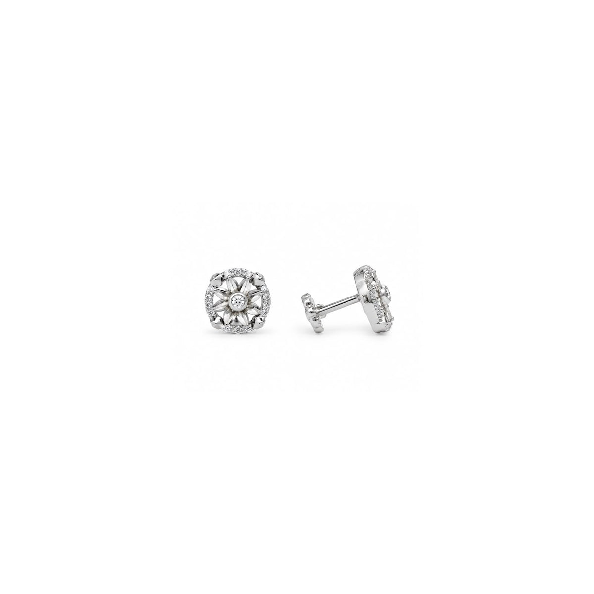 925 Sterling Silver Floral Diamond-Style Stud Earrings