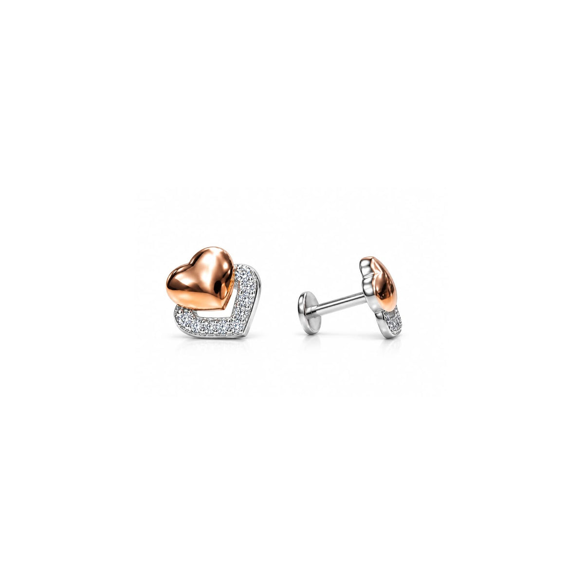 925 Sterling Silver Rose Gold Heart Stud Earrings