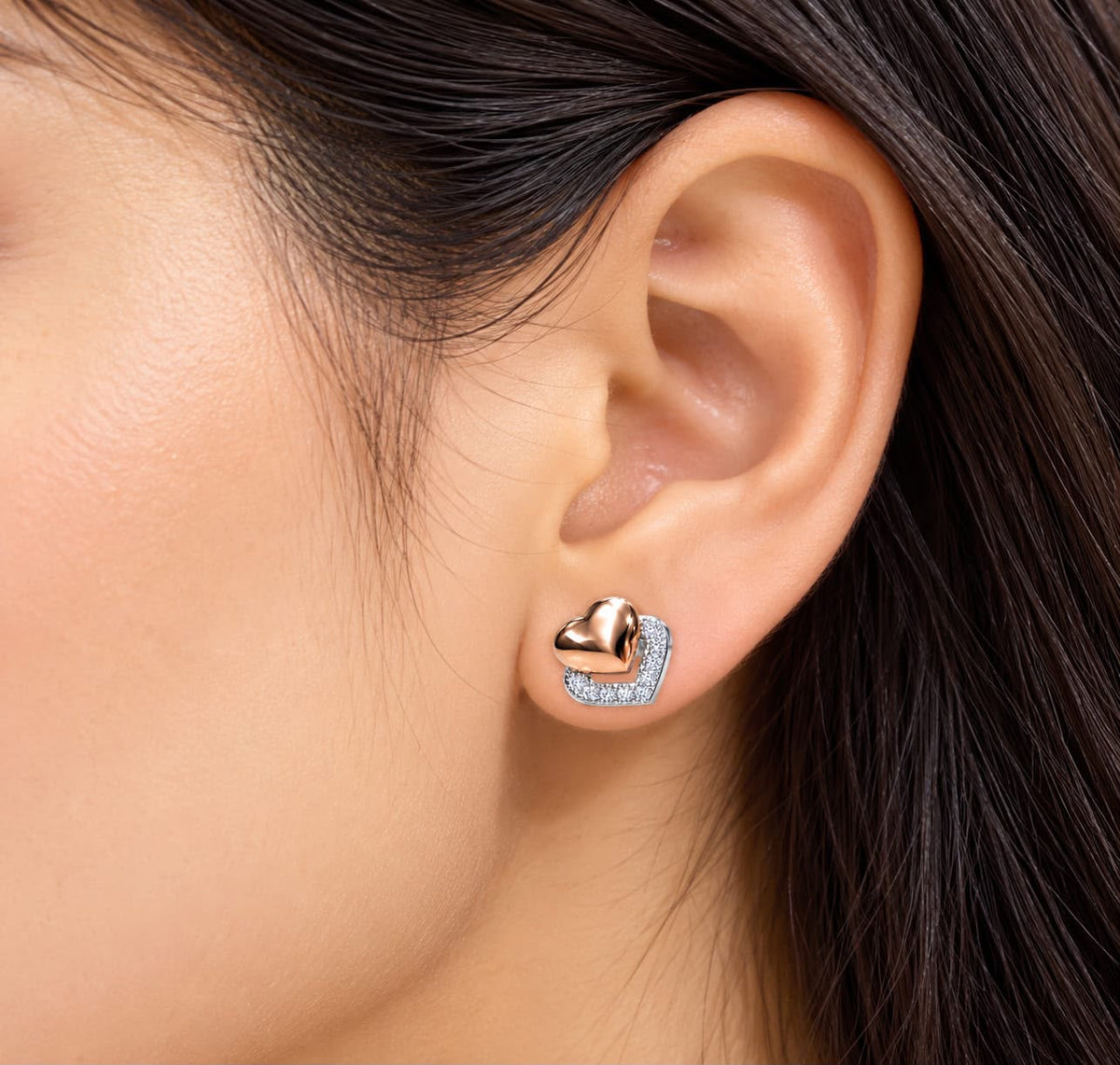 925 Sterling Silver Rose Gold Heart Stud Earrings