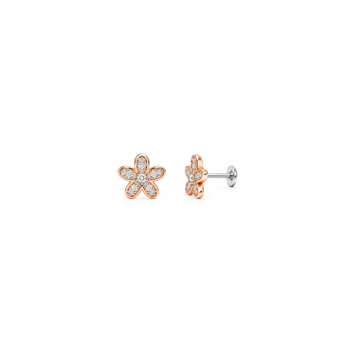 925 Sterling Silver Rose Gold Flower Stud Earrings