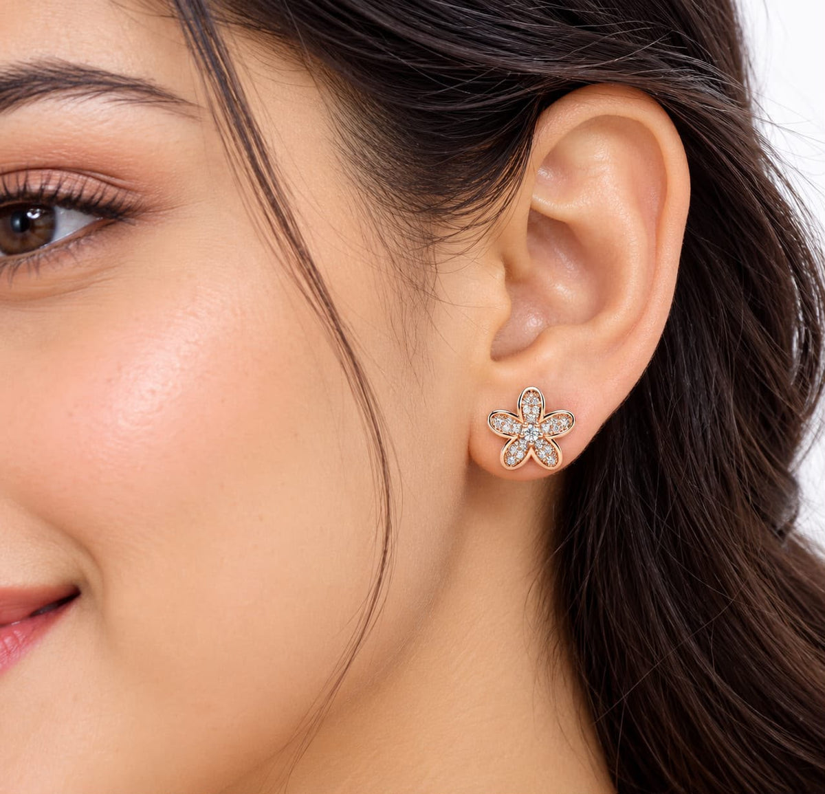 925 Sterling Silver Rose Gold Flower Stud Earrings