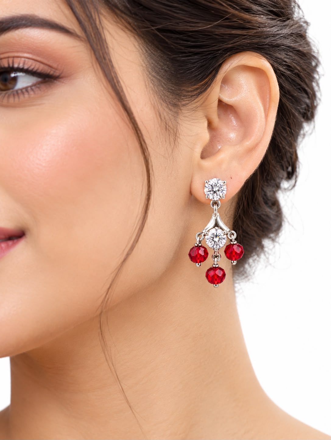 925 Sterling Silver Red Stone Dangle Earrings