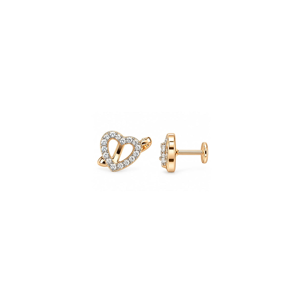 925 Sterling Silver Rose Gold Heart CZ Stud Earrings