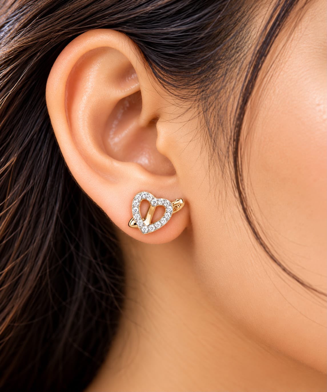 925 Sterling Silver Rose Gold Heart CZ Stud Earrings