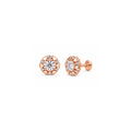 Rose Gold Heart Halo 925 Sterling Silver Stud Earrings