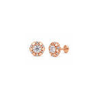 Rose Gold Heart Halo 925 Sterling Silver Stud Earrings