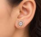 Rose Gold Heart Halo 925 Sterling Silver Stud Earrings