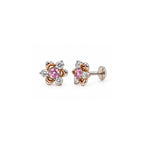 Pink Stone Floral 925 Sterling Silver Stud Earrings