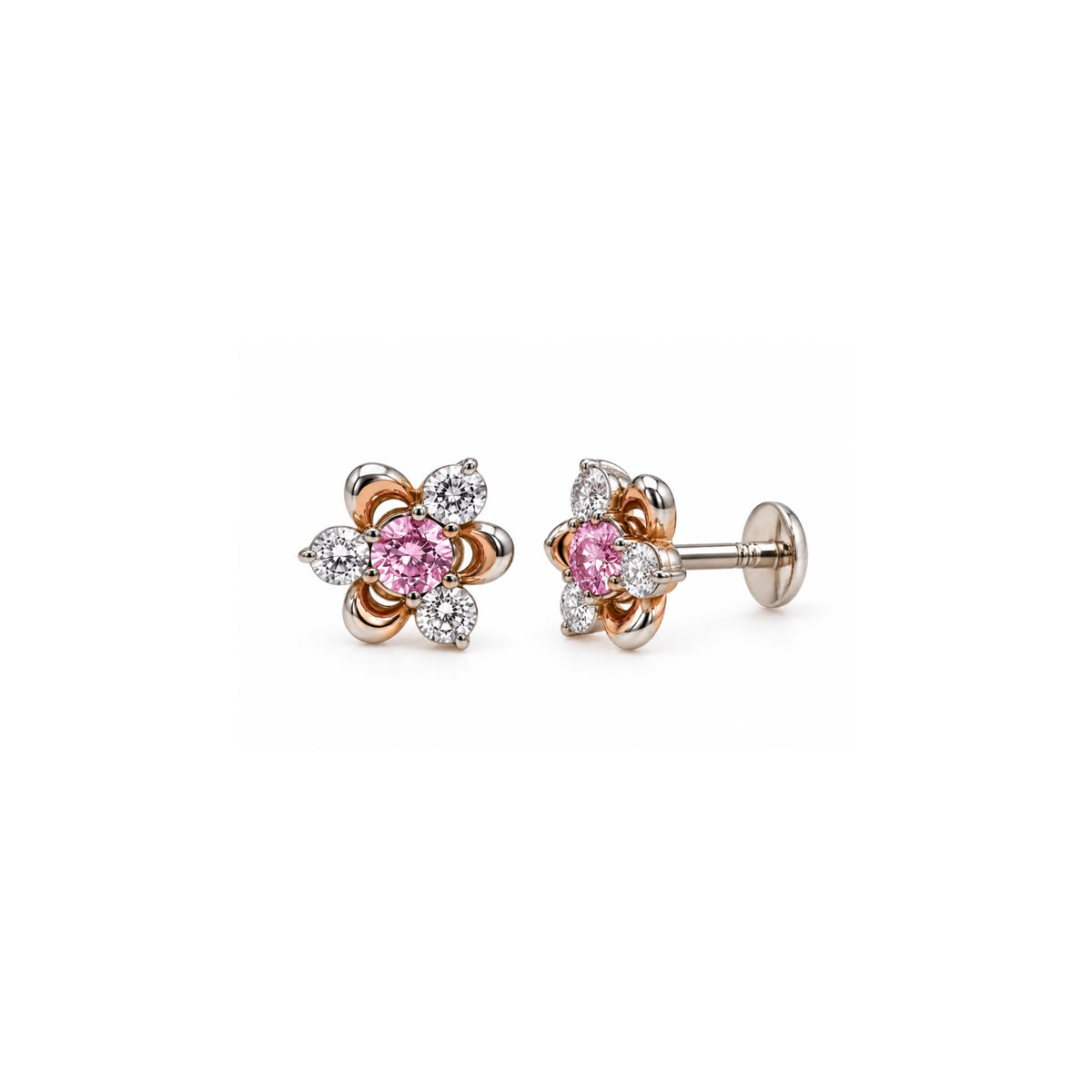 Pink Stone Floral 925 Sterling Silver Stud Earrings