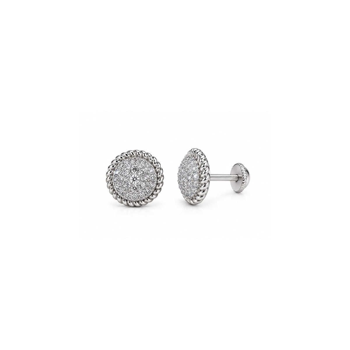 Round Pavé 925 Sterling Silver Stud Earrings