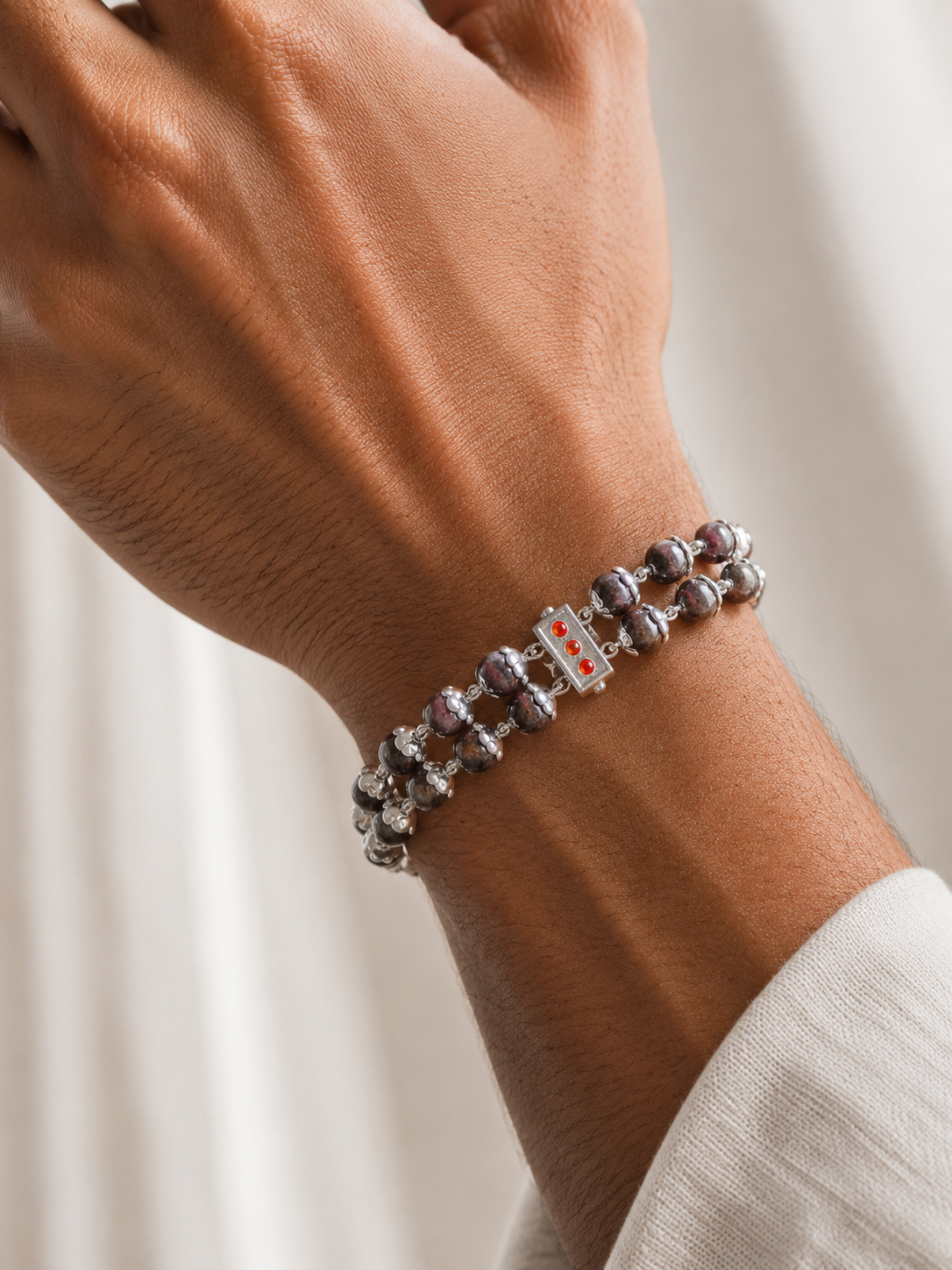 Alookaran Silver Red Sandalwood Double Layer Bracelet