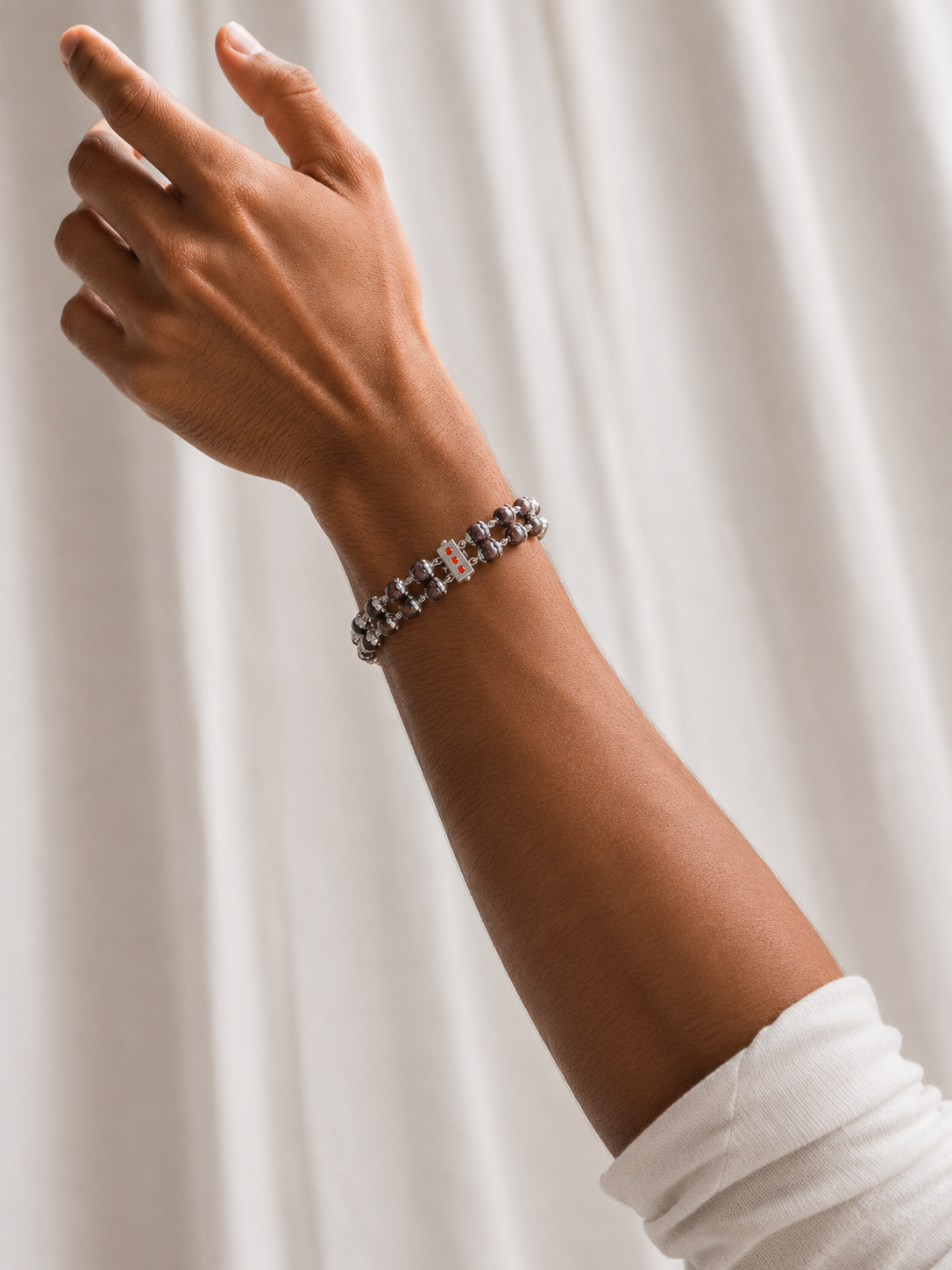 Alookaran Silver Red Sandalwood Double Layer Bracelet